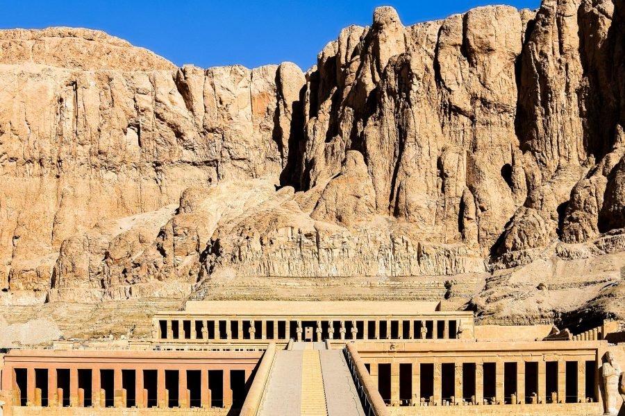 Explore the ancient Temple of Hatshepsut nestled in the cliffs of Luxor, Egypt.